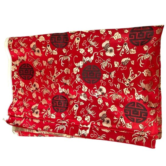 Asian Style Satin Brocade Fabric Floral Symbols Oriental Sewing Crafts 78" x 30" - Picture 4 of 13